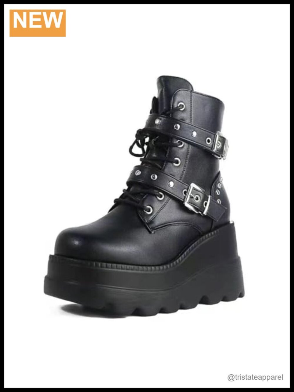 Women's Gothic Combat Ankle Boots Faux Leather Lace-Up Wedge Heel